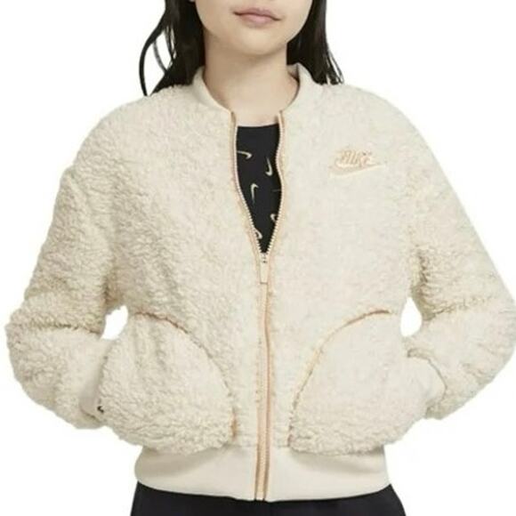 Nike High Pile Fleece Shine Bomber Jacket sz L